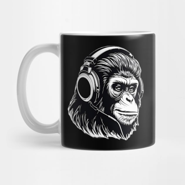 Black White Chimpanzee Headphones by UniqueMe